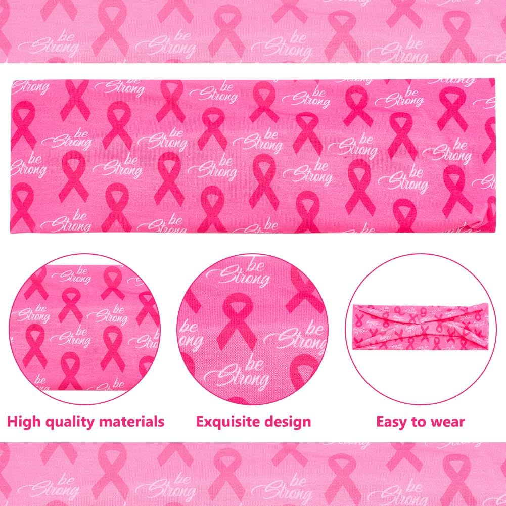 WEBEEDY 7 Styles Breast Cancer Awareness Headbands Pink Ribbon Headbands for Women Hair Bands with Wide Elastic Band to Support Breast Cancer Prevention during Yoga and Running image number 1