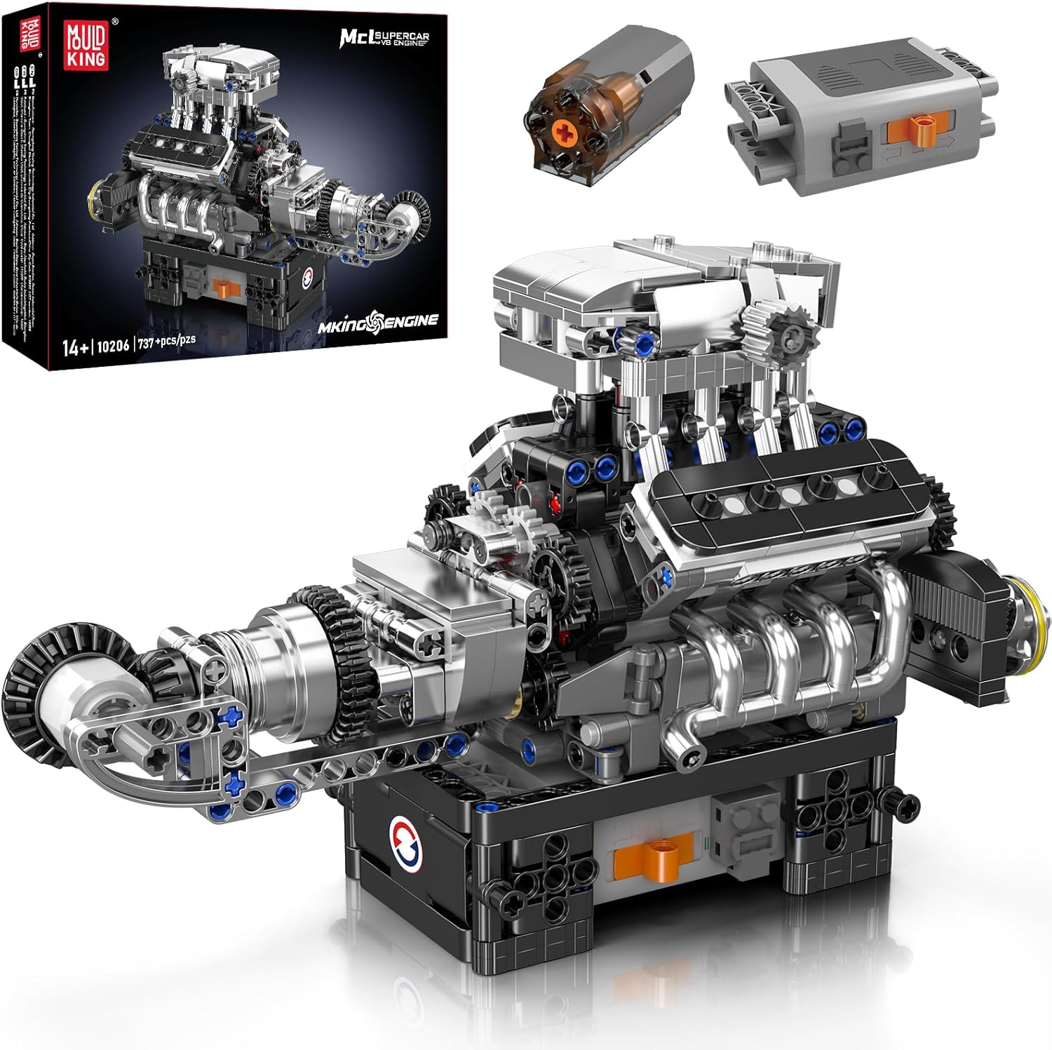 Mould King 10206 Technik V8 Engine Model Kit That Runs - Build Your Own Mini Engine, Car Engine Building Toys for Kids/Adults Collections(737 Pieces) image number 2