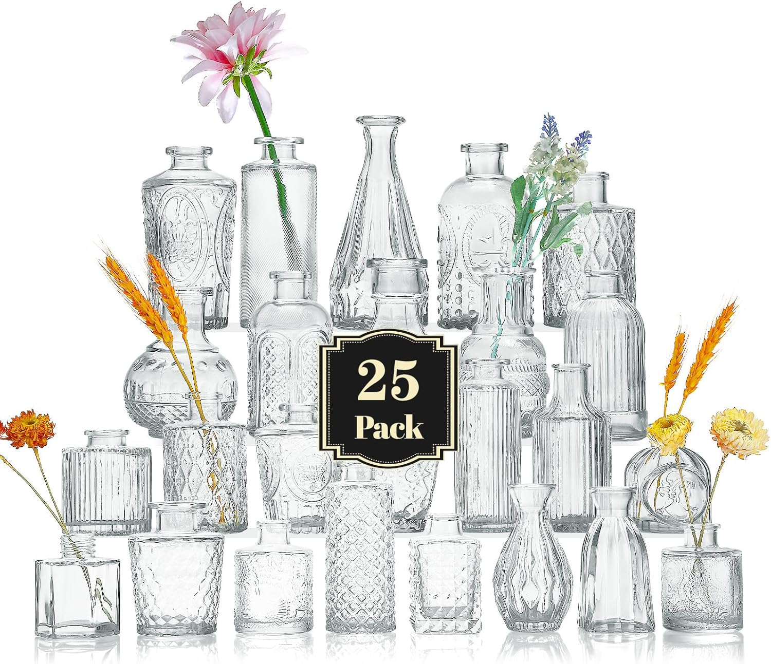 Glass Bud Vase Set of 25, Mini Clear Bud Vase for Centerpieces in Bulk, Small Vintage Flower Vases for Weddings Parties Home Table Decorative image number 1