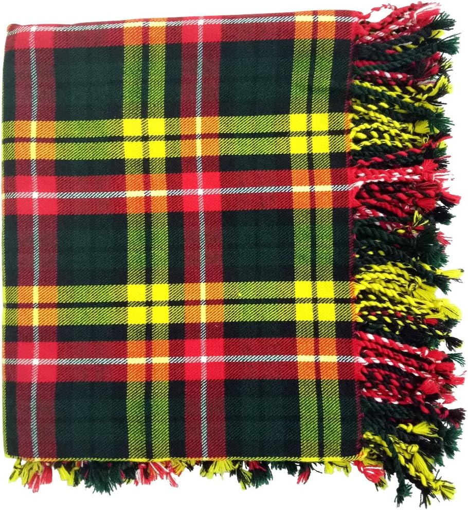 New Kilt Fly Plaid Acrylic Wool Scarf Rolled Fringe Shawl in (Macleod of Lewis)