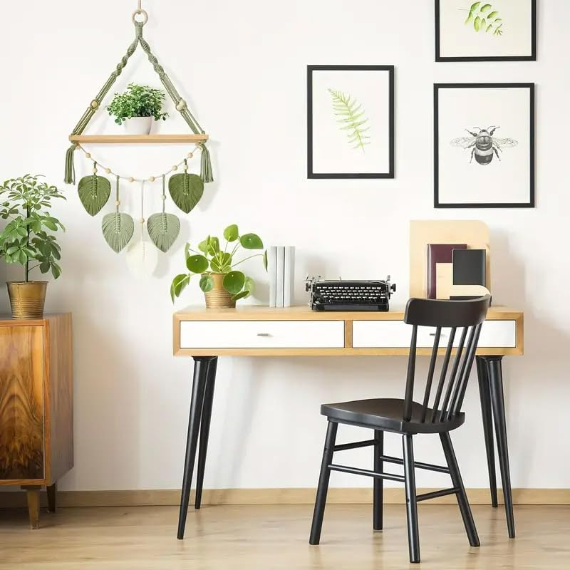 AIMALL 1 Piece Nordic Style Handmade Woven Tapestry Wall Hanging with Storage Rack, Pine Wood Frame, Leaves Design, 39X86Cm, Durable Decorative Shelf for Plants image number 6