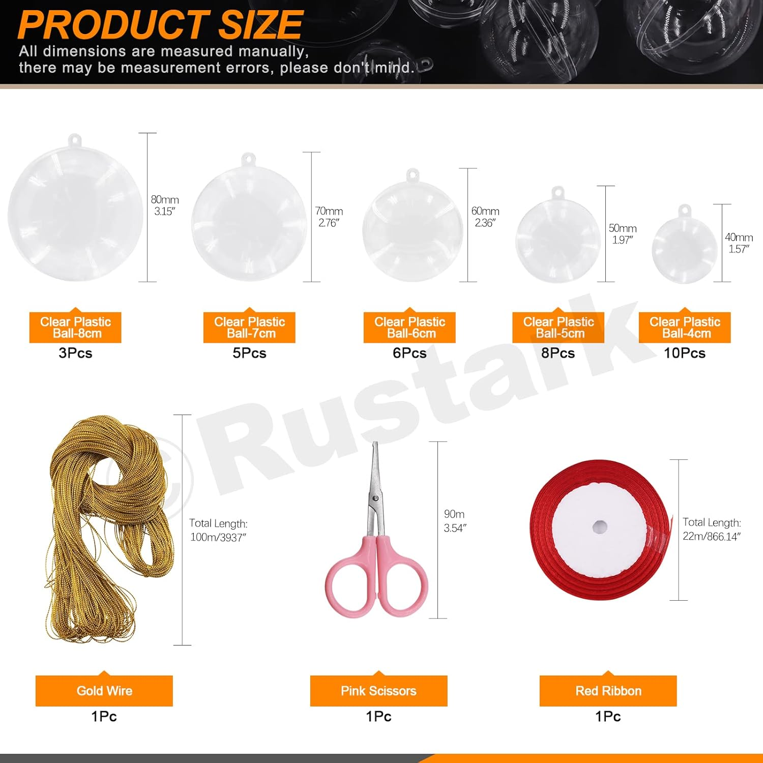 35Pcs Clear Plastic round Fillable Balls Christmas Ornaments DIY Craft Balls Assortment Kit Fillable Decor for Wedding Christmas Crafts Decoration (Round-4,5,6,7,8Cm Dia.) image number 3