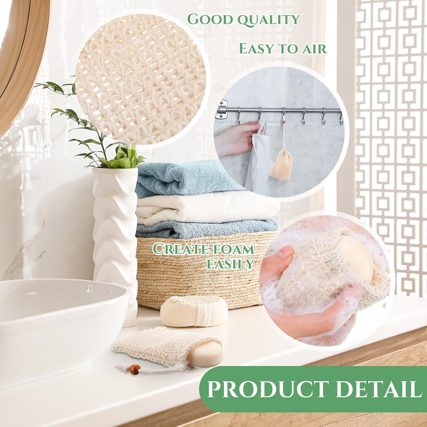 Woanger Natural Sisal Soap Bag 5.7 X 3.7 Inches Mesh Exfoliating Soap Saver Bag Soap Pouch with Drawstring Foaming and Drying Soap Holder for Shower Kitchen Bathroom Travel Hotel (200) image number 4