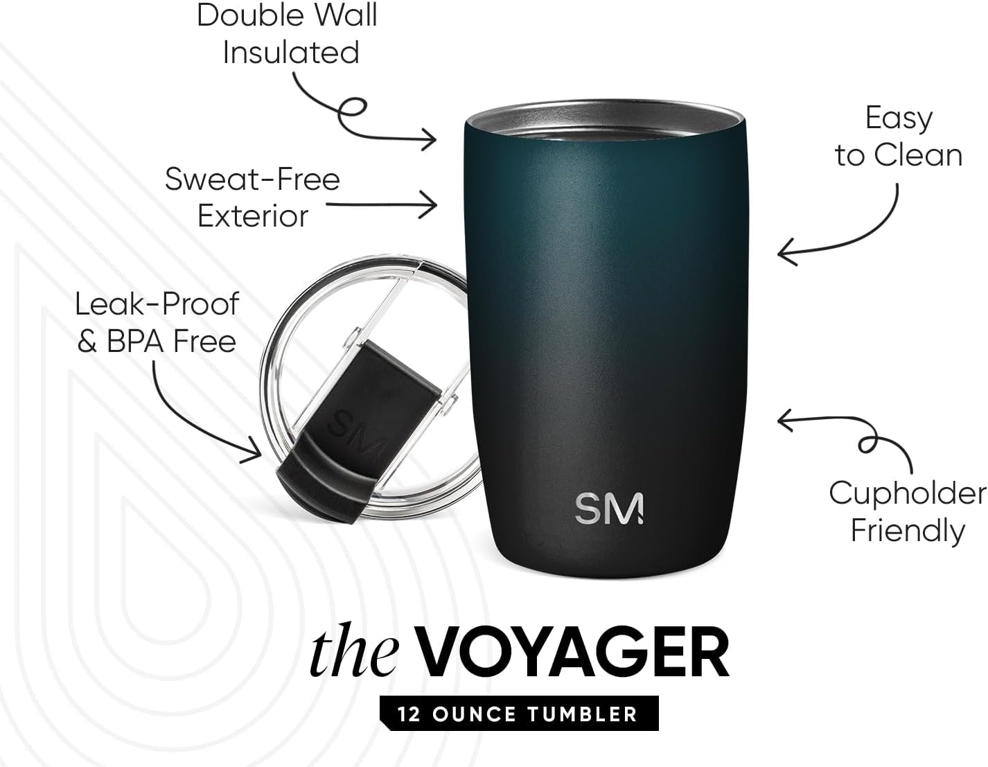 Simple Modern 12Oz Voyager Travel Mug Tumbler W/Clear Flip Lid - Coffee Cup Vacuum Insulated Camping Flask with Lid 18/8 Stainless Steel Hydro Ombre: Moonlight image number 5