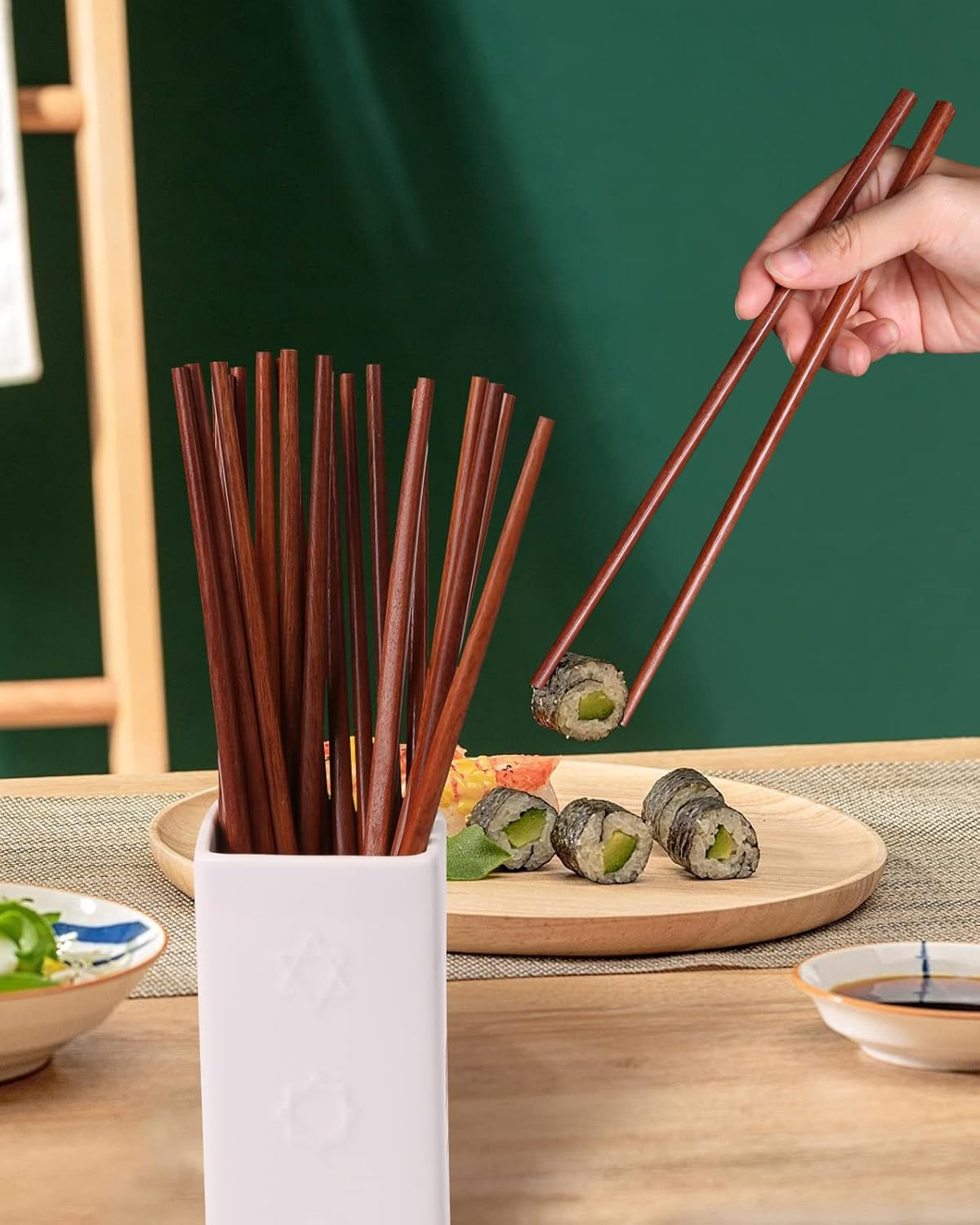 Donxote Wooden Chopsticks, 9.84 Inch Reusable Natural Healthy Chopsticks, Asian Classic Style for Dining Room, Kitchen, Japanese Noodles, Korea Gourmet, Set of 10 Pairs image number 3