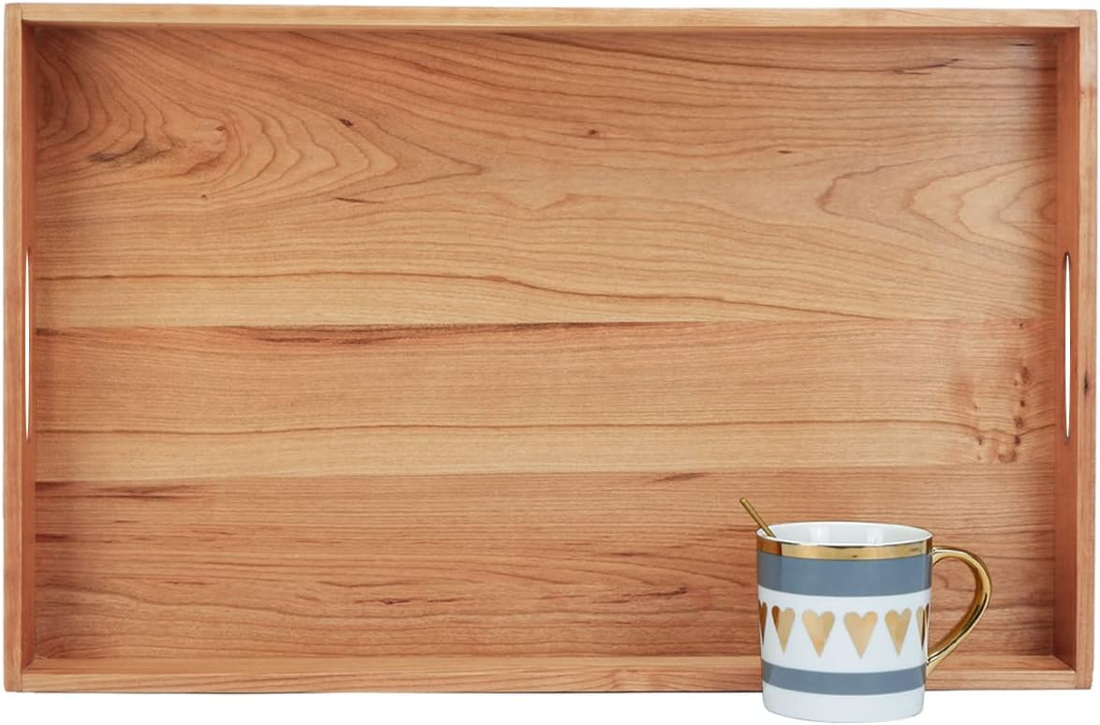 MAGIGO 22 X 14 Inches Large Rectangle Walnut Wood Ottoman Tray with Handles, Serve Tea, Coffee or Breakfast in Bed, Classic Wooden Decorative Serving Tray