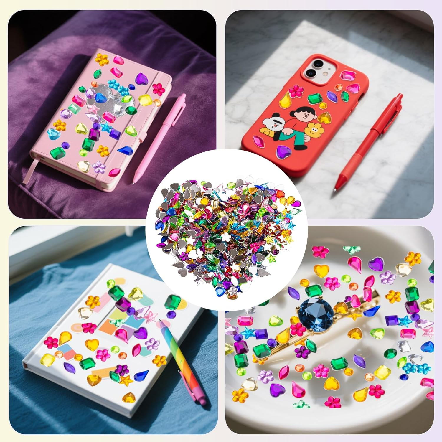 1200 Pieces Acrylic Rhinestones Colourful Gemstones Set Glitter Artificial Gemstones Multicoloured Mix Shape for Crafts, DIY, Party Events, Pirate Treasure image number 1