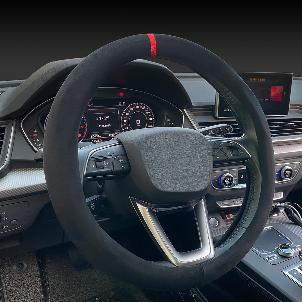Carodi Suede Steering Wheel Cover - Non-Slip Leather, Fits 15-Inch Universal Car Interiors image number 1
