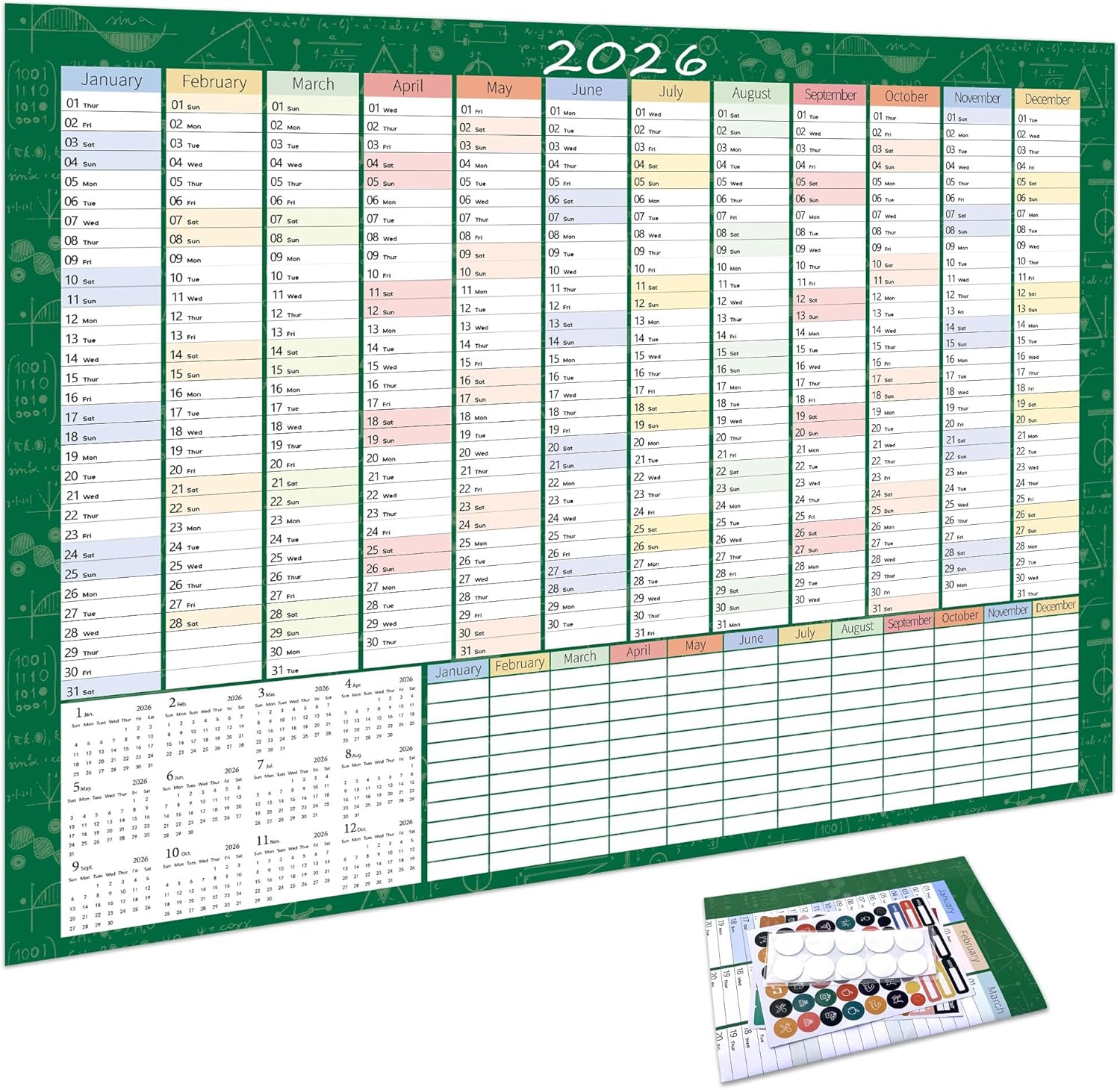 2026 Wall Planner, Large Wall Calendar Yearly Wall Planners & Colorful Stickers, Paper Blank Poster Calendar Charts, 2026 Annual Calendar, 365 Daily Plan Yearly Planner Office Home Plan Chart, Foldable(Multicolor#2)