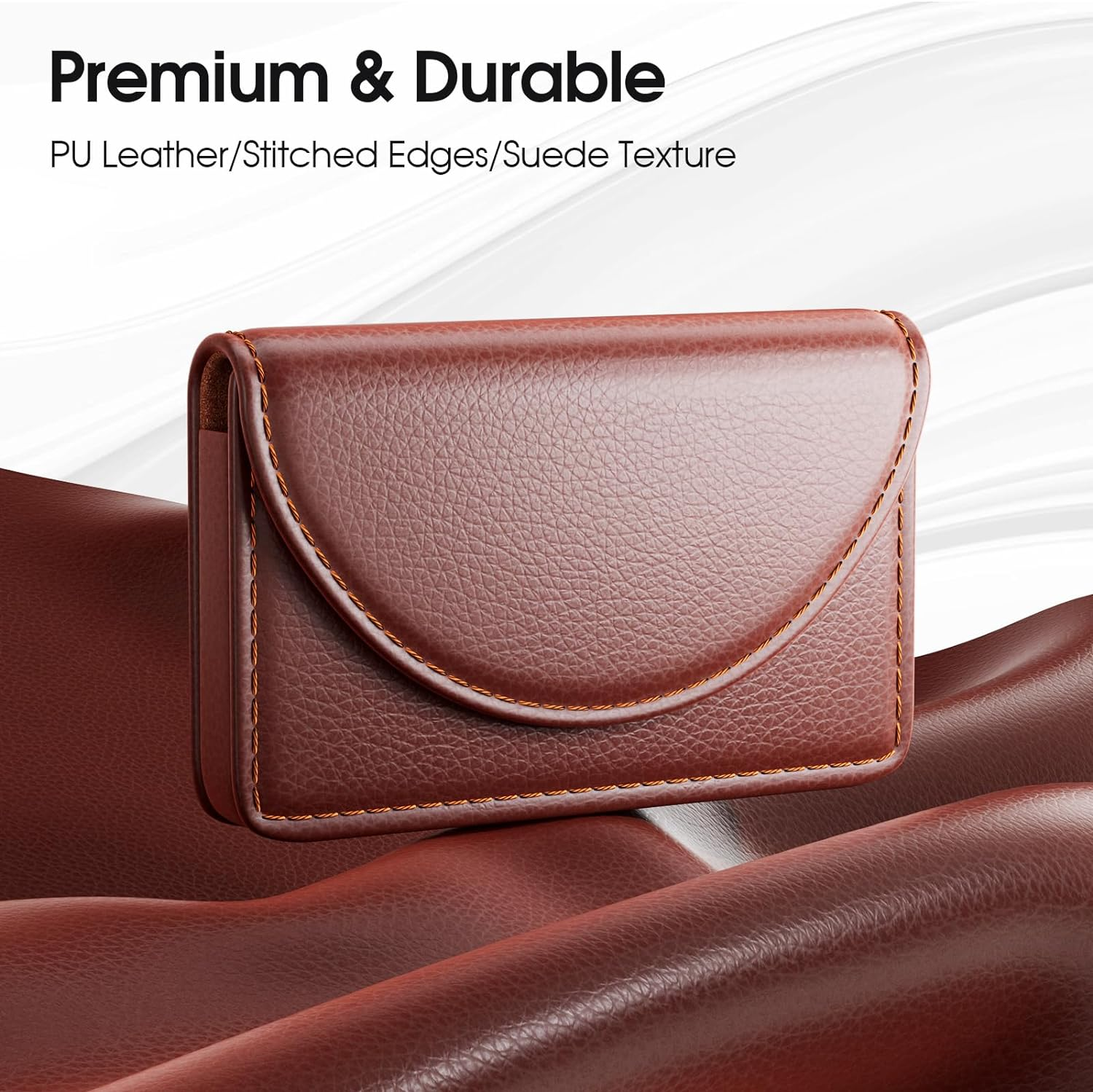 Maxgear Business Card Holder Case, PU Leather Business Card Case for Purse, Pocket Business Card Holders for Men or Women, Magnetic Travel Card Holder Wallet, Portable Business Card Carrier, Coffee image number 5