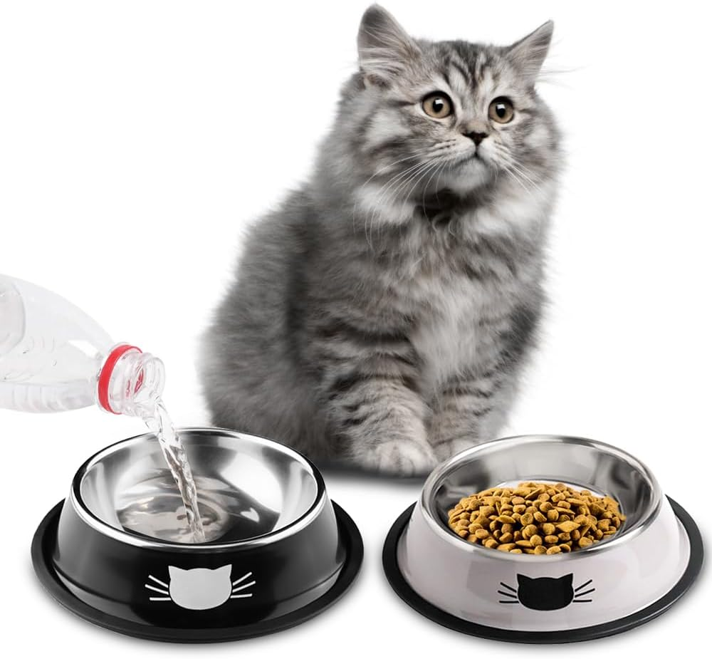 Cat Bowls, Set of 2 Cat Feeding Bowls, Cat Feeding Bowls, Double Cats, Water Feeding Bowl, Stainless Steel image number 4
