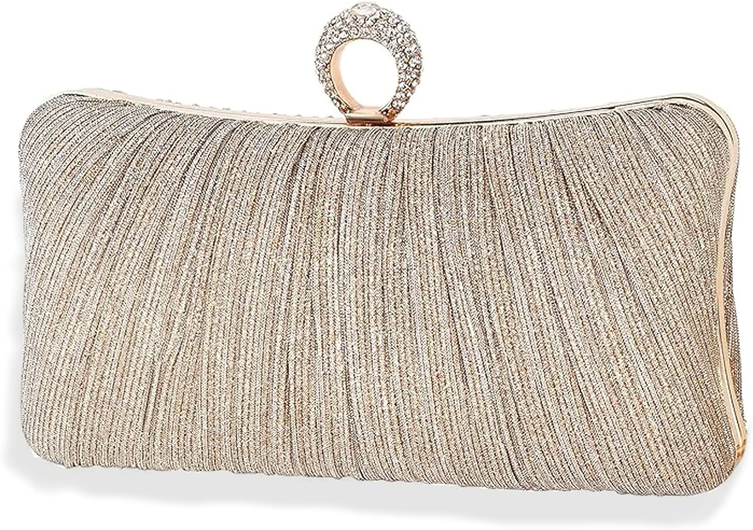 Womens Golden Glitter Clutch Purse Pleated Evening Bag, Evening Handbag Bling Bag with 2Pcs Strap, Clutch Purse for Women for Party Wedding image number 3