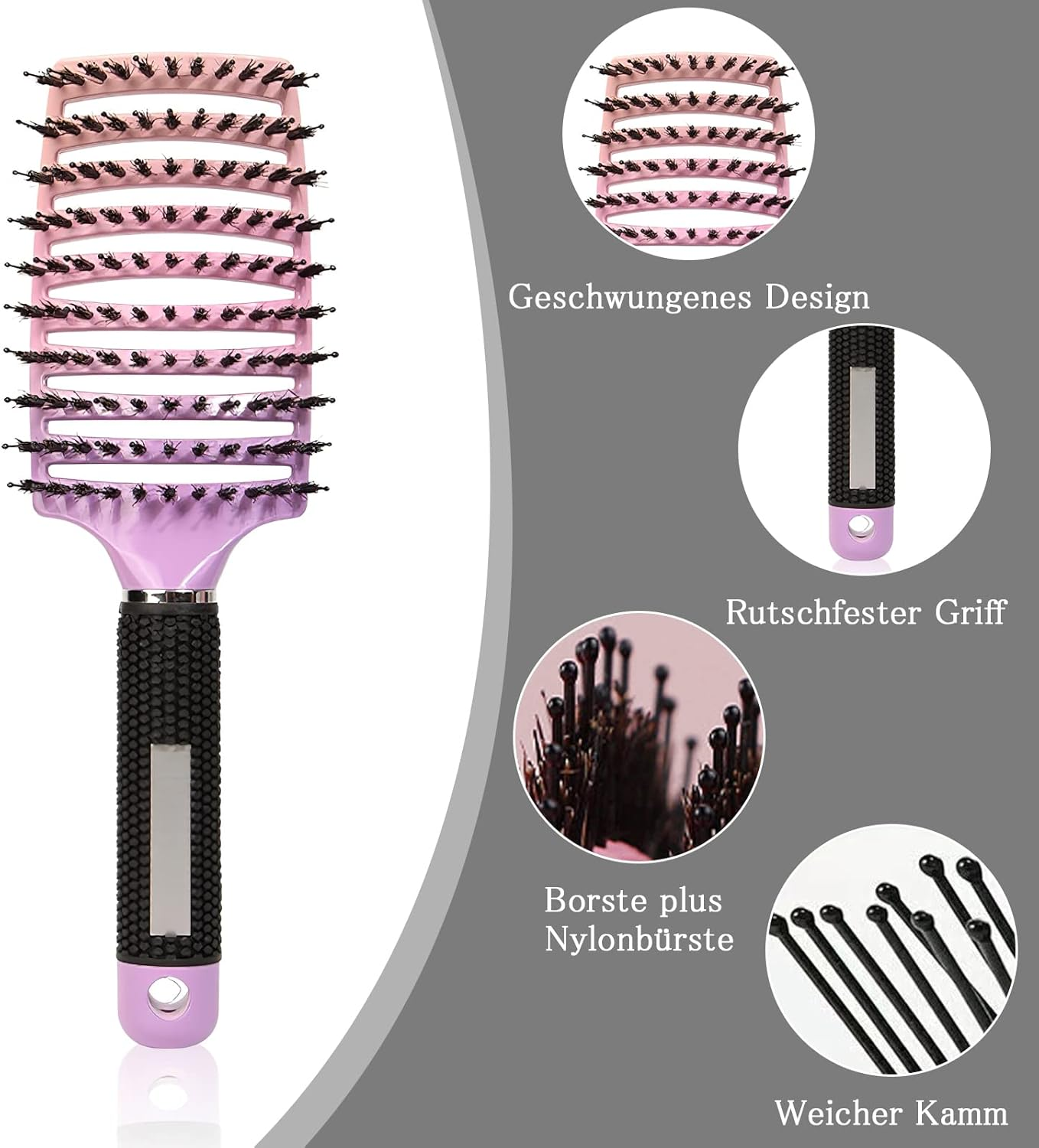 3 Pieces Hair Brush Boar Bristles Detangling Brush Hair Brush without Pulling Detangling Hair Brush Wild Boar Bristles Hair Styling Brush Hair Brush for Women Men Children image number 3