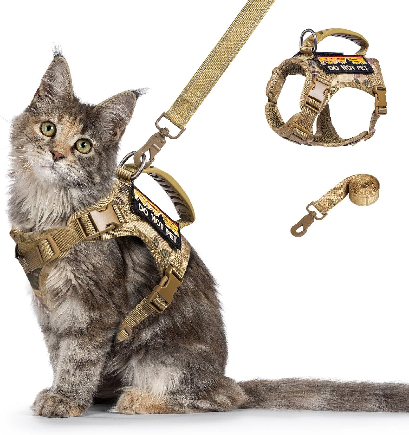 Nanappice Tactical Cat Harness and Leash for Walking Esacpe Proof,Adjustable Soft Mesh Large Cat Vest with Rubber Handle Easy to Control,Molle Pathes