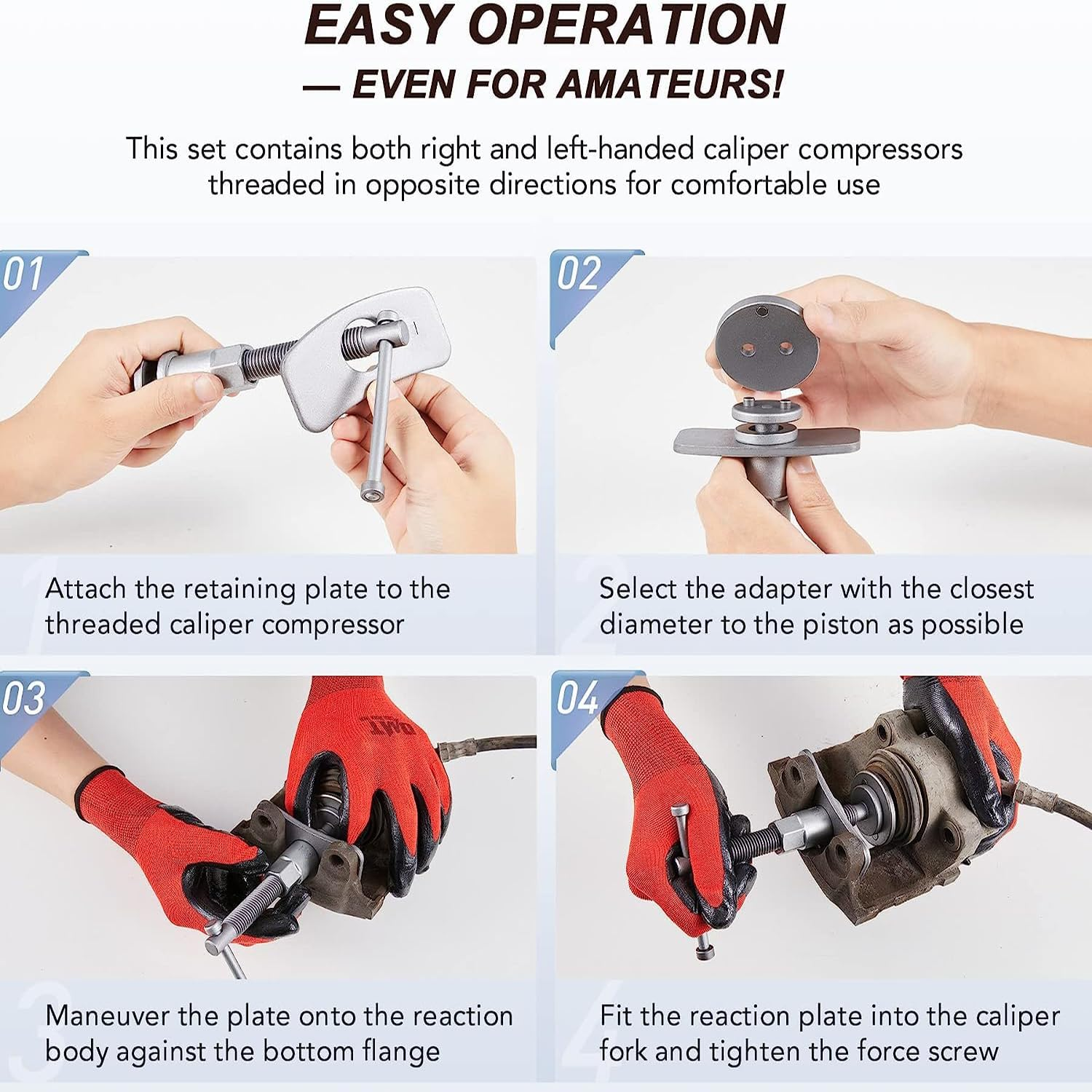 21 Pcs Brake Caliper Tool, Heavy Duty Brake Caliper Compression Tool Caliper Piston Tool for Brake Pad Replacement Reset, with Thrust Bolt Assemblies Retaining Plates 18 Disc Adapters image number 5