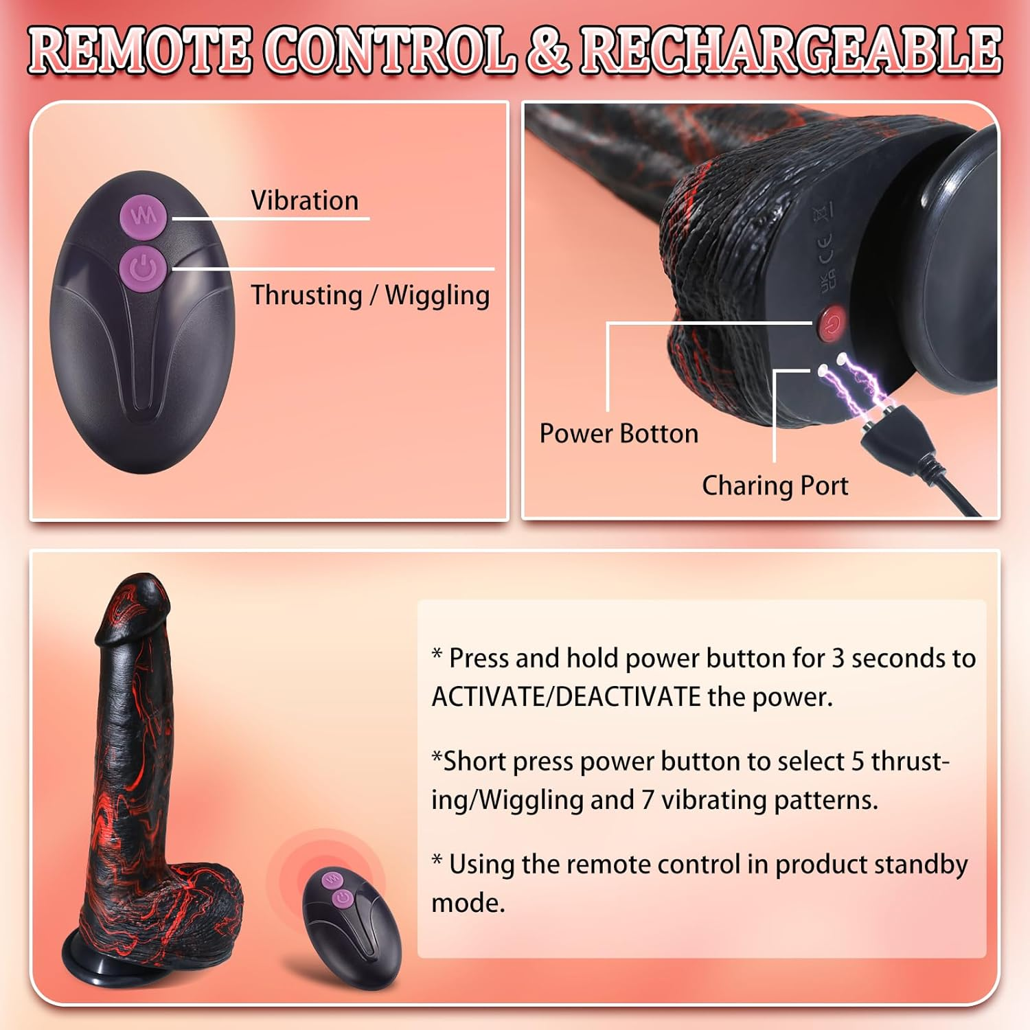 Realistic Trusting Dildo Sex Toys - 10&rdquo; Thick Dildos Vibrator with Thrusting Swinging & Vibrating for G Spot Vagina Anal Sex Stimulation, Fantasy Dildo Lifelike Penis Adult Toys & Games Women Couples image number 6