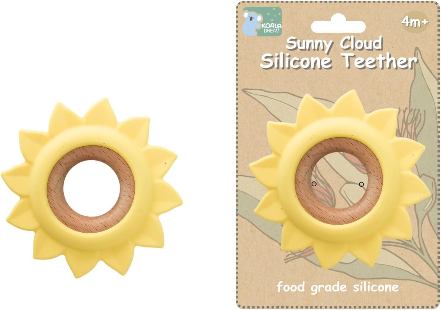 Koala Dream - CA3021D Silicone TEETHER Sun Yellow- Natural Timber and Food-Grade Silicone Teething Toy image number 2