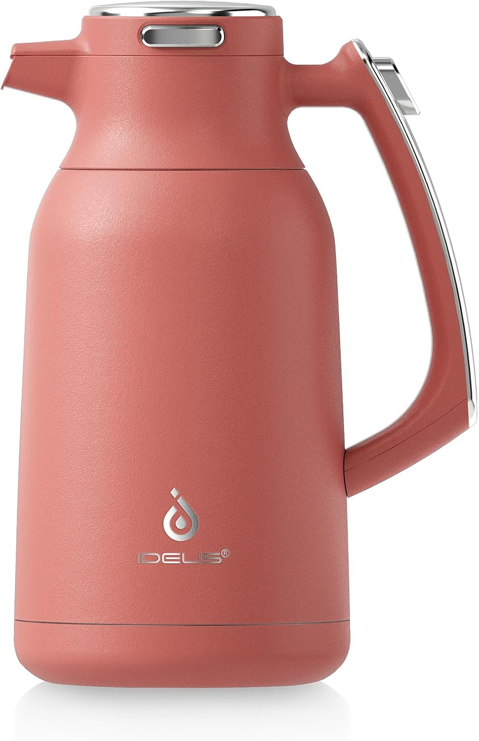IDEUS Vacuum Insulated Coffee Carafe, 68 Oz (2 Liters) Stainless Steel Milk Jug Thermal Tea Pot Hot & Cold Water Beverage Dispenser (Coral)
