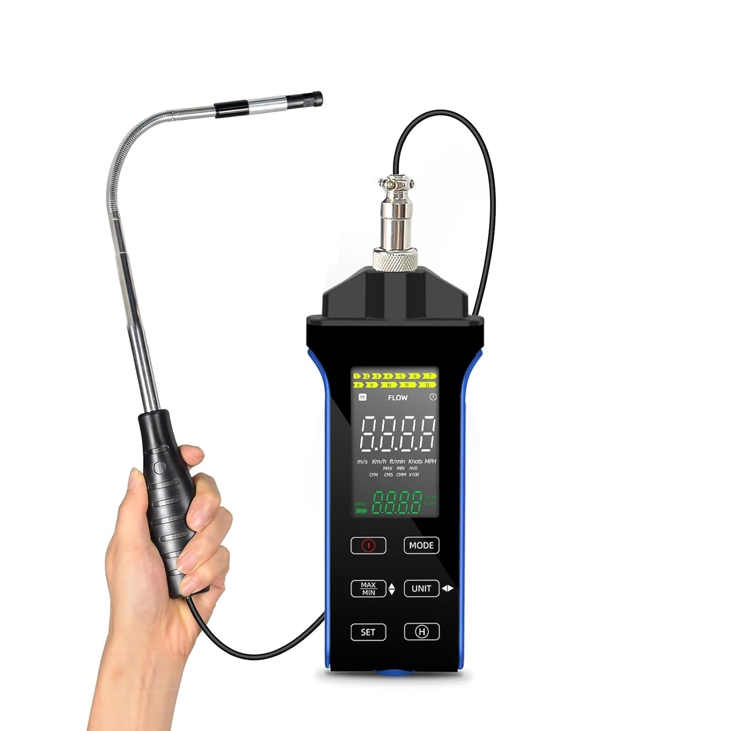 Digital Anemometer, High Precision Wind Speed Temperature Velocity Tester with Retractable Sensor Range0.1-30M/S image number 5