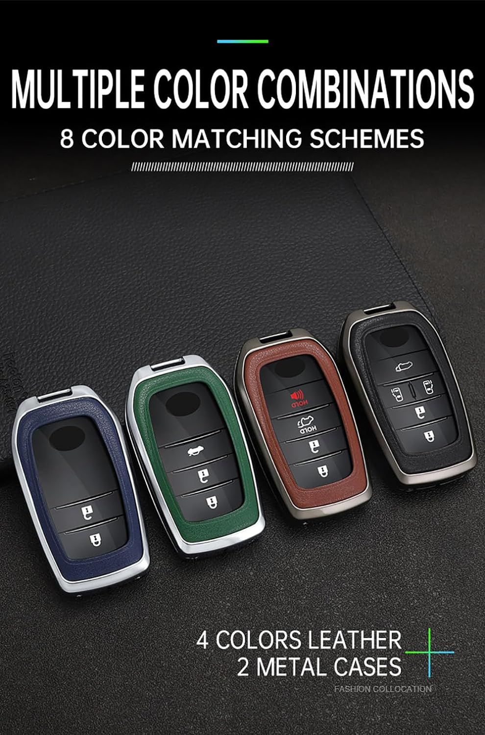 Ontto Alloy Car Key Fob Cover Fit for Toyota Land Cruiser 200 300 Prado Crown Yaris Cross Hilux Innova Fortuner Camry Leather Key Case Shell Key Holder Keyring Keychain Accessories Silver-Black image number 6