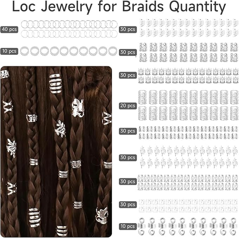 Silver Metal Jewelry for Hair Braids, Dreadlocks & Beards,Braid Clips, Rings, Cuffs as Dreadlock Accessories and Decorations(290Pcs) image number 4