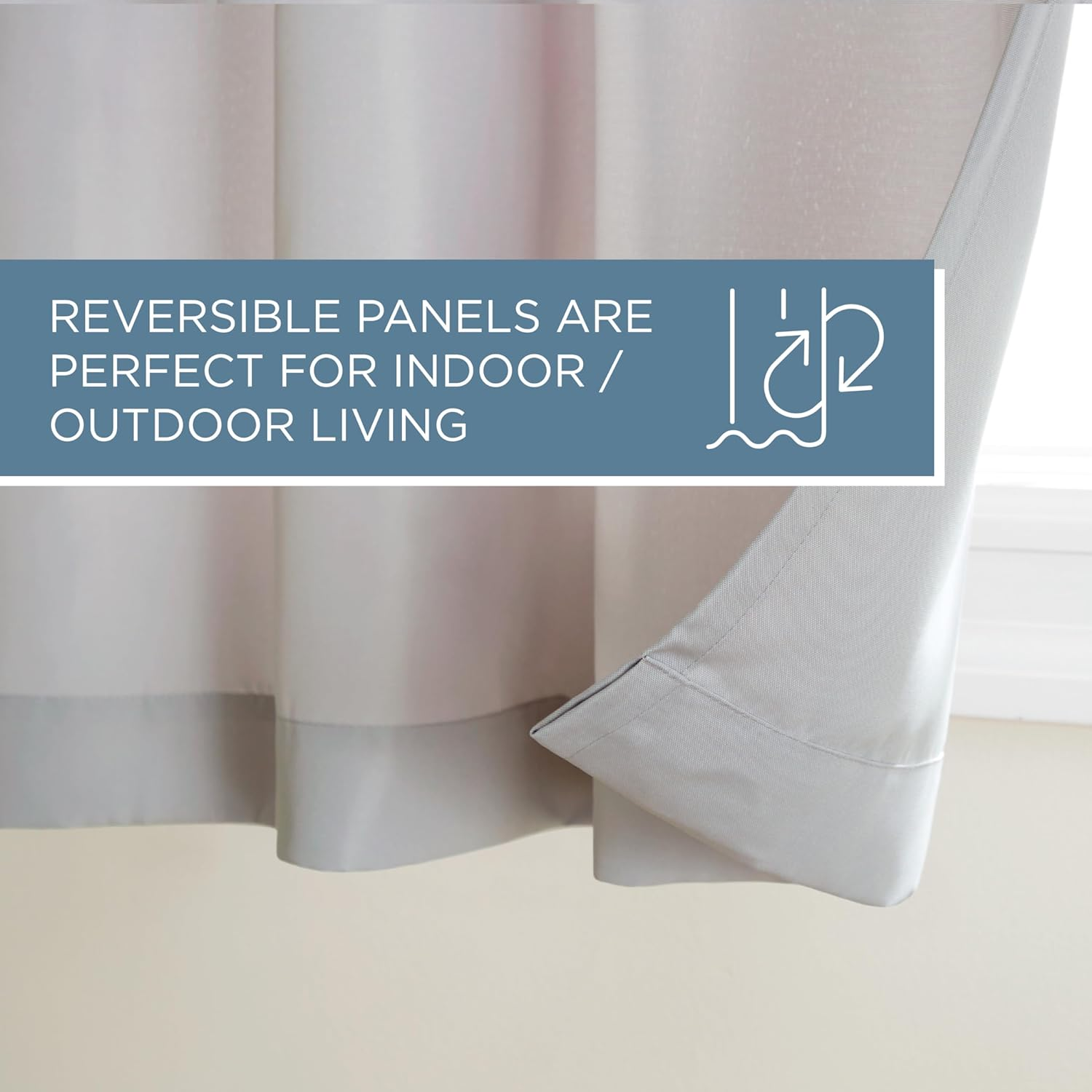 Town & Country Basics Cabana Solid Heavyweight Indoor Outdoor Curtains, Light Filtering Opacity with Grommet Top, Water Repellent, 2-Pack Set, 54"X144", Cloud Grey image number 3