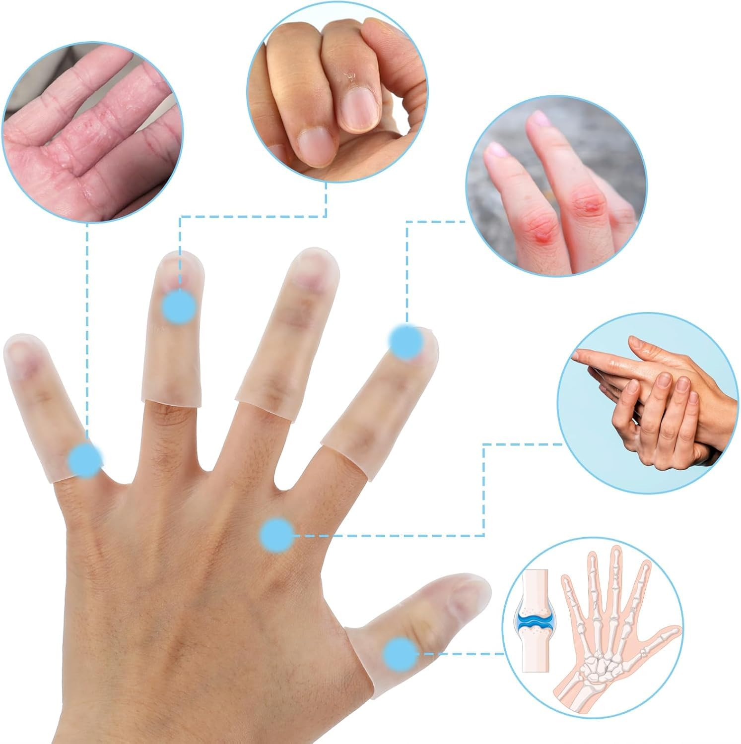 Gel Finger Cots, 14 Pieces Silicone Finger Protectors, Fingertip,Cracked Fingertip Treatment,Thumb Protector Covers for Hand Eczema Finger Arthritis image number 4