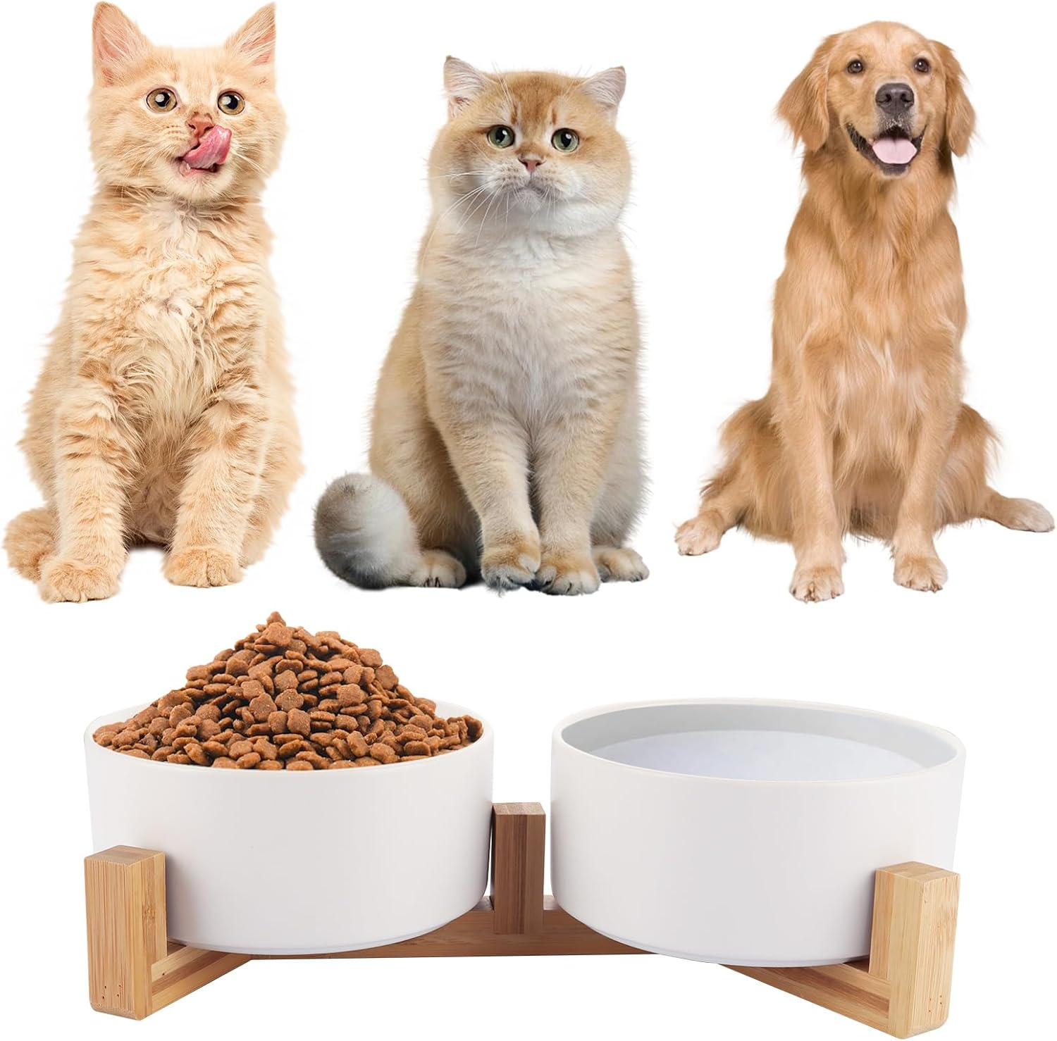 Pack of 2 Dog Bowls 850 Ml Cat Bowl with Bamboo Base Feeding Bowl for Dogs and Cats Dog Bowl Small Dogs White Dog Bowl Ceramic