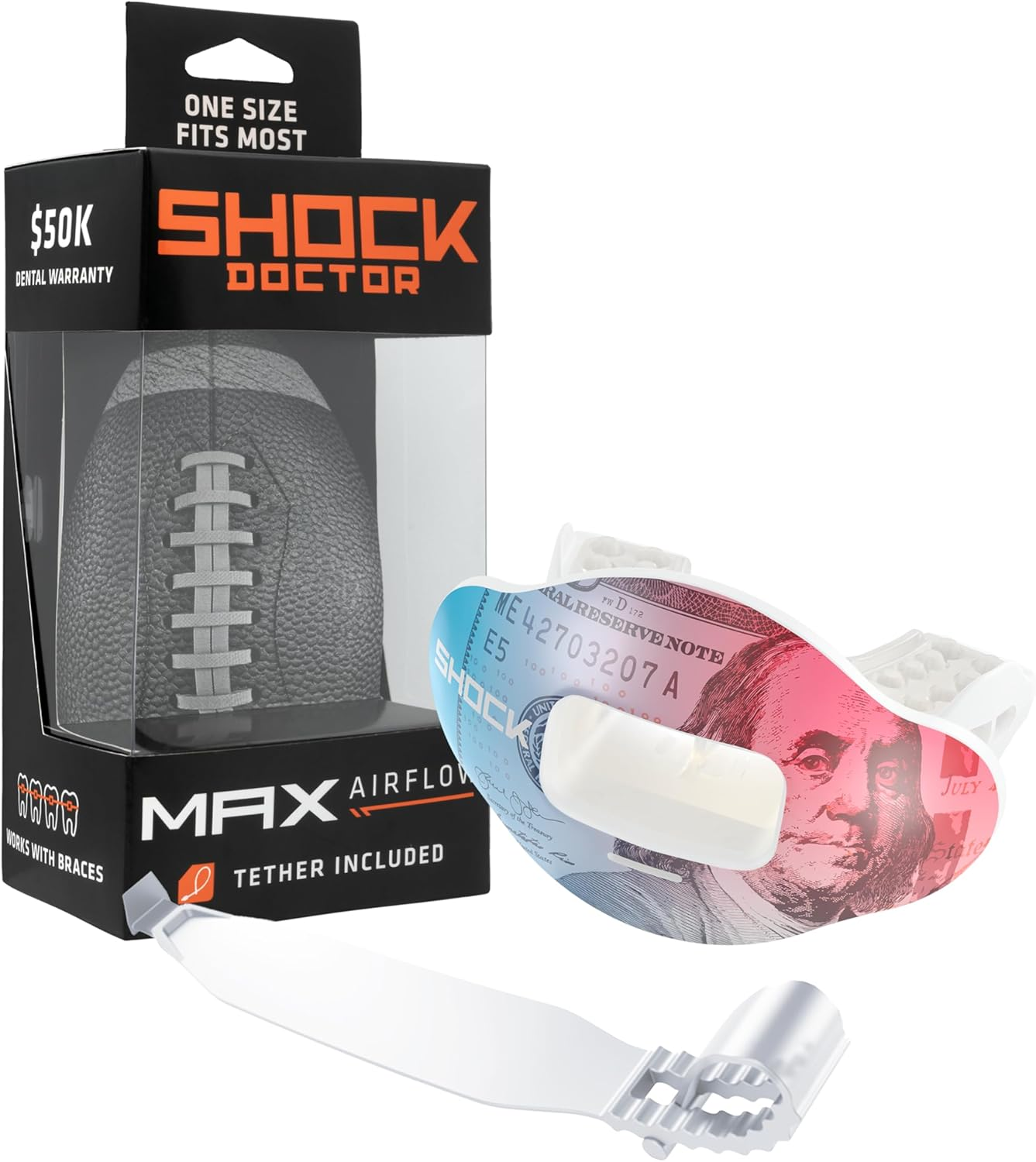 Shock Doctor Max Airflow 2.0 Lip Guard/Mouth Guard. Football Mouthguard 3500. for Youth and Adults OSFA. Breathable Wide Opening Mouthpiece. Helmet Strap Included
