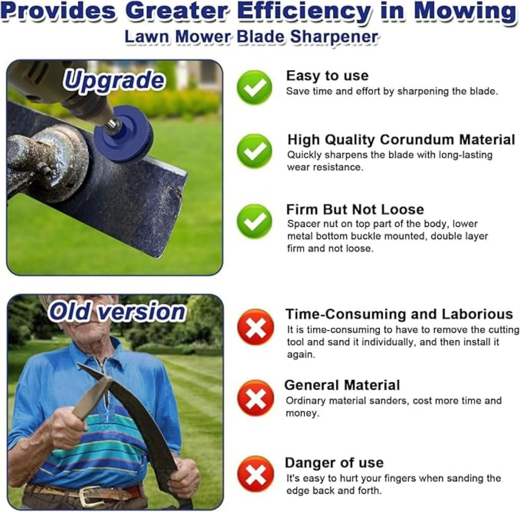 3Pcs Lawnmower Dull Blade Sharpener, New Lawn Mower Blade Sharpener Kits, Universal Blade Sharpeners for Lawn Mowers for Any Power Hand Drill image number 5