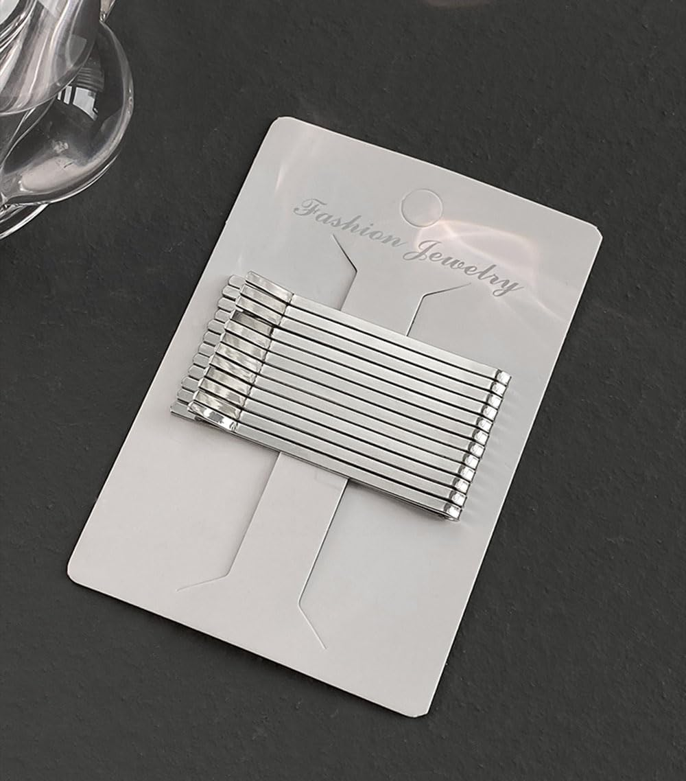 12Pcs Silver Bobby Pins, Metal Hair Pins Kit Hair Clips Flat Bobby Pins Simple Hairpins Hair Accessories for Women Thick Long Hair Style image number 4