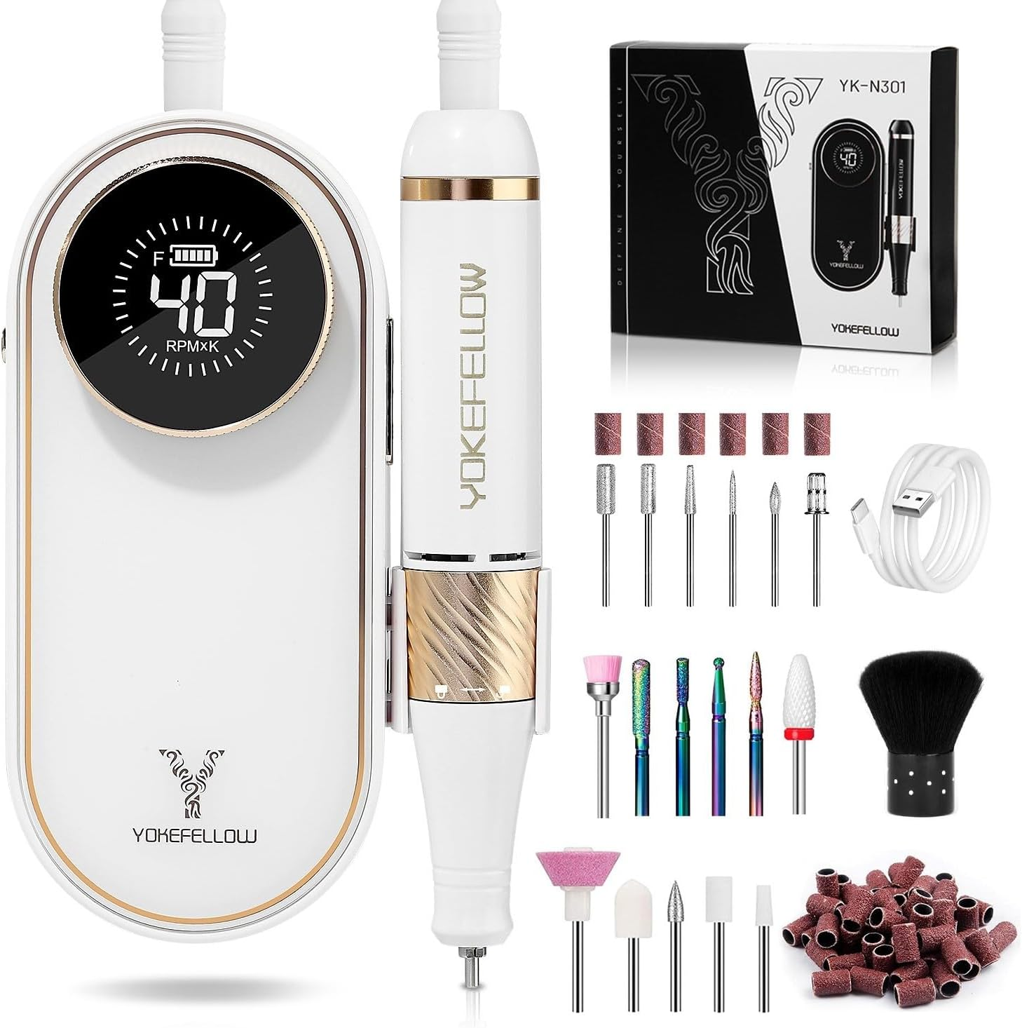 Yokefellow 40000 RPM Cordless Nail Drill, Rechargeable Portable Nail File for Acrylic Nails, 17 Drill Bits, Ideal for Beginners & Home Use,Uk image number 2