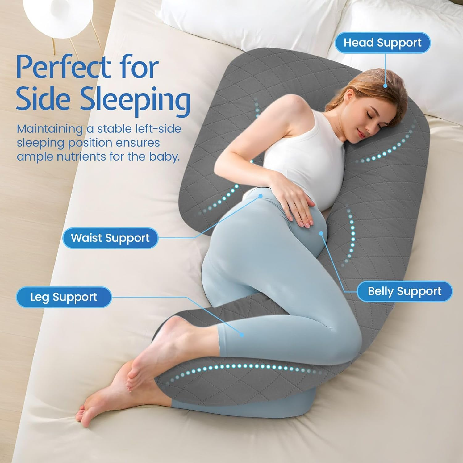 Luxdream Pregnancy Body Pillow Shredded Memory Foam Long Bed Sleeping Full Head Neck Leg Belly Support Cushion Maternity Women Side Sleepers J Shape 130X50Cm Grey image number 3