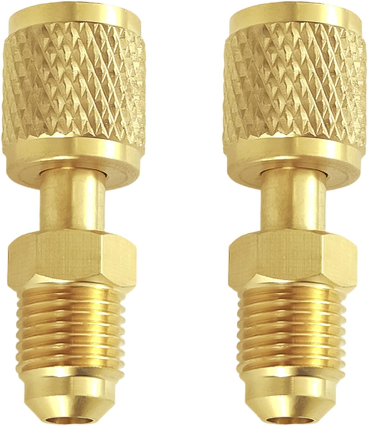 2 Pcs R32 & R454B Refrigerant Brass Adapter, 1/4" Internal Thread to 1/4" External Thread Quick Connect Fittings for Mini Split Systems AC Vacuum Pump & Gauge Hose Connector image number 4