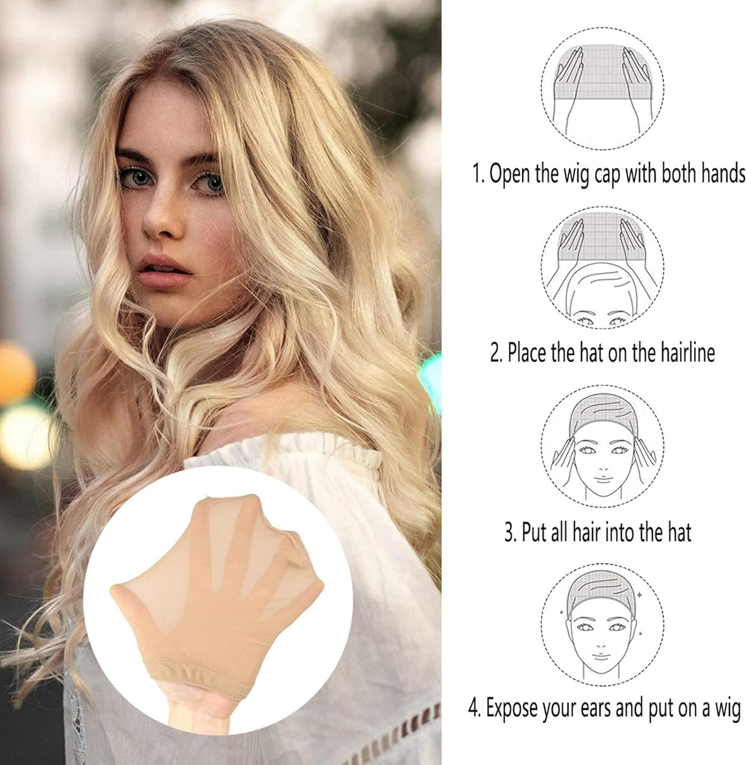 4 Pack Wig Caps - Nylon Stocking Caps in Nude | Secure Fit, Breathable | Bald Cap Alternative image number 2