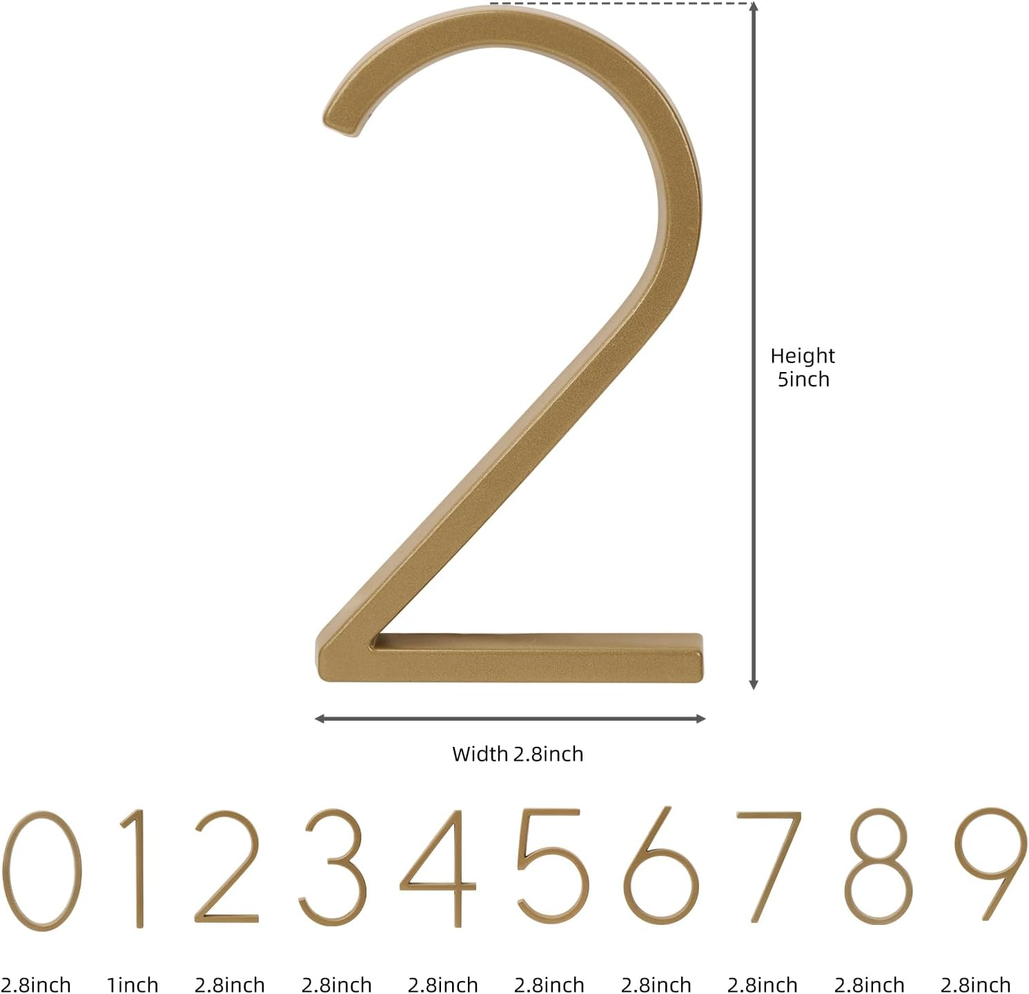 Floating House Number Modern House Numbers 5 Inch, Deamos Zinc Alloy Home Address Number for House with Reflective Finish Brass Floating Mount or Flush Mount Zinc Alloy [Number 2] image number 4