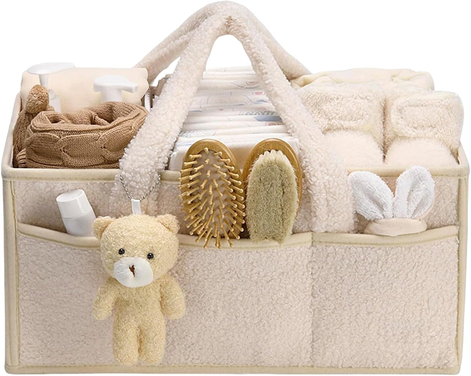 Baby Changing Bag Organiser, Baby Storage Bag with Removable Dividers, Multifunctional Portable Changing Organiser with Bear, for Wet Wipes and Baby Items, 38 X 25.4 X 17.8 Cm