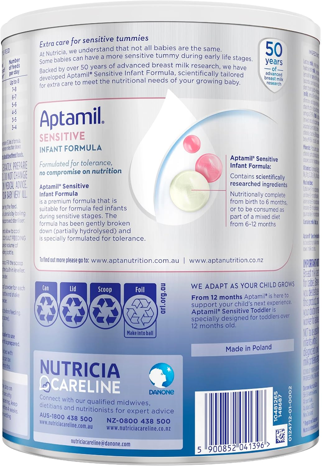 Aptamil Sensitive Premium Infant Formula, Gently Formulated for Sensitive Tummies, Formula Partially Hydrolysed, Scientifically Researched Ingredients, Infant Formula from Birth to 12 Months, 900G image number 5
