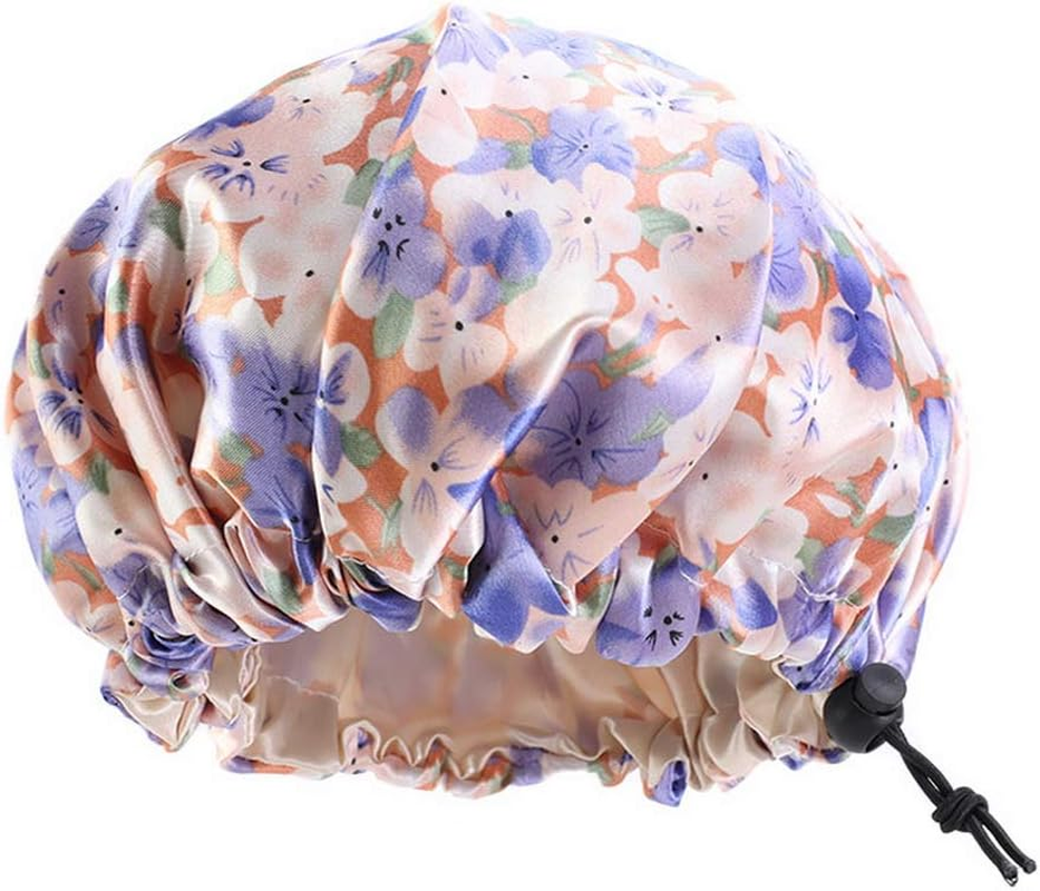 COMVIP Children Adjustable Bathing Cap Elastic Flower Satin Bonnet A: Royal Blue image number 2