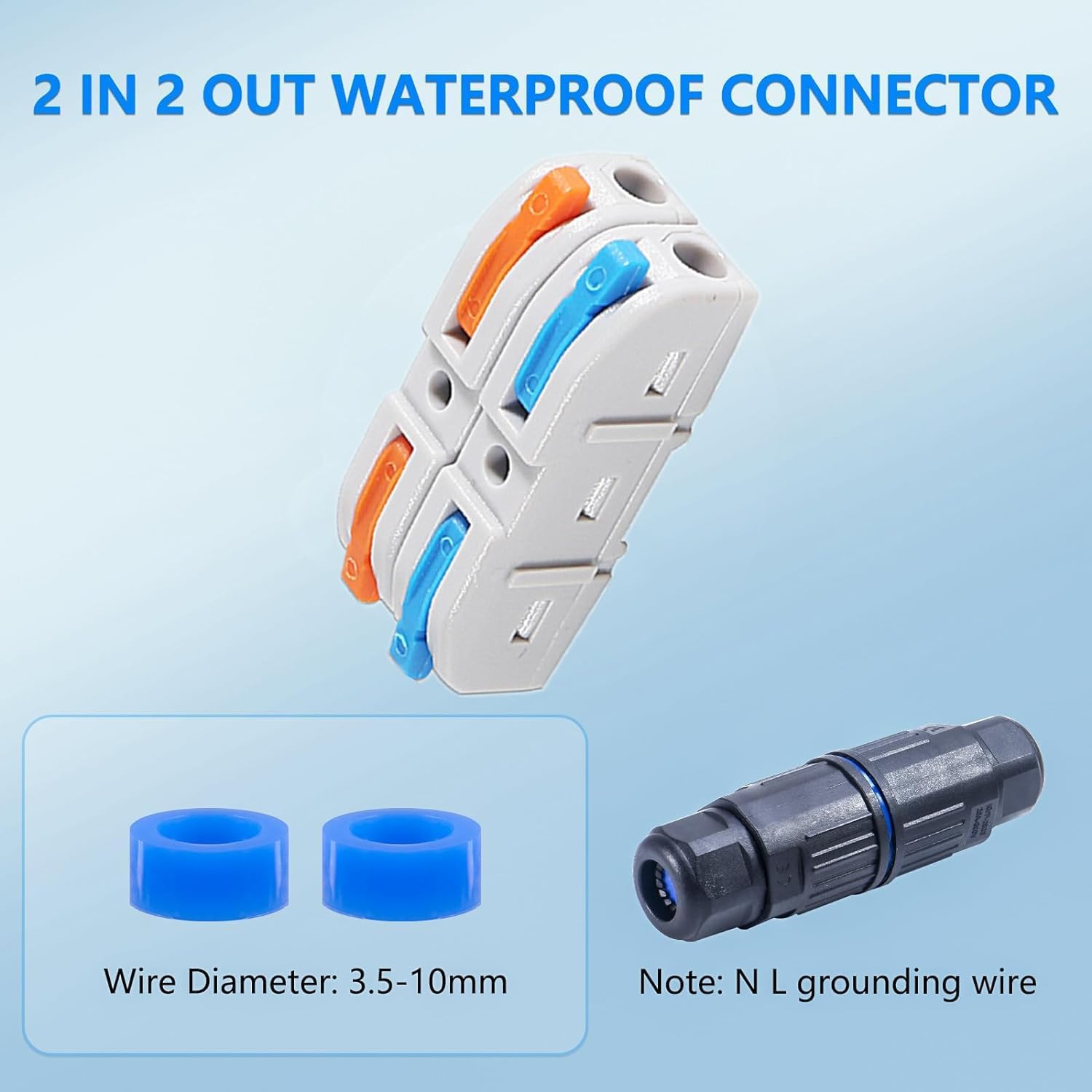 5PCS IP68 Waterproof Electrical Cable Connector, Outdoor 2 Way Junction Box, Waterproof Wire Connectors with Replaceable Lever Wire Connectors for AWG 28-12, Quick Screwless Installation image number 6