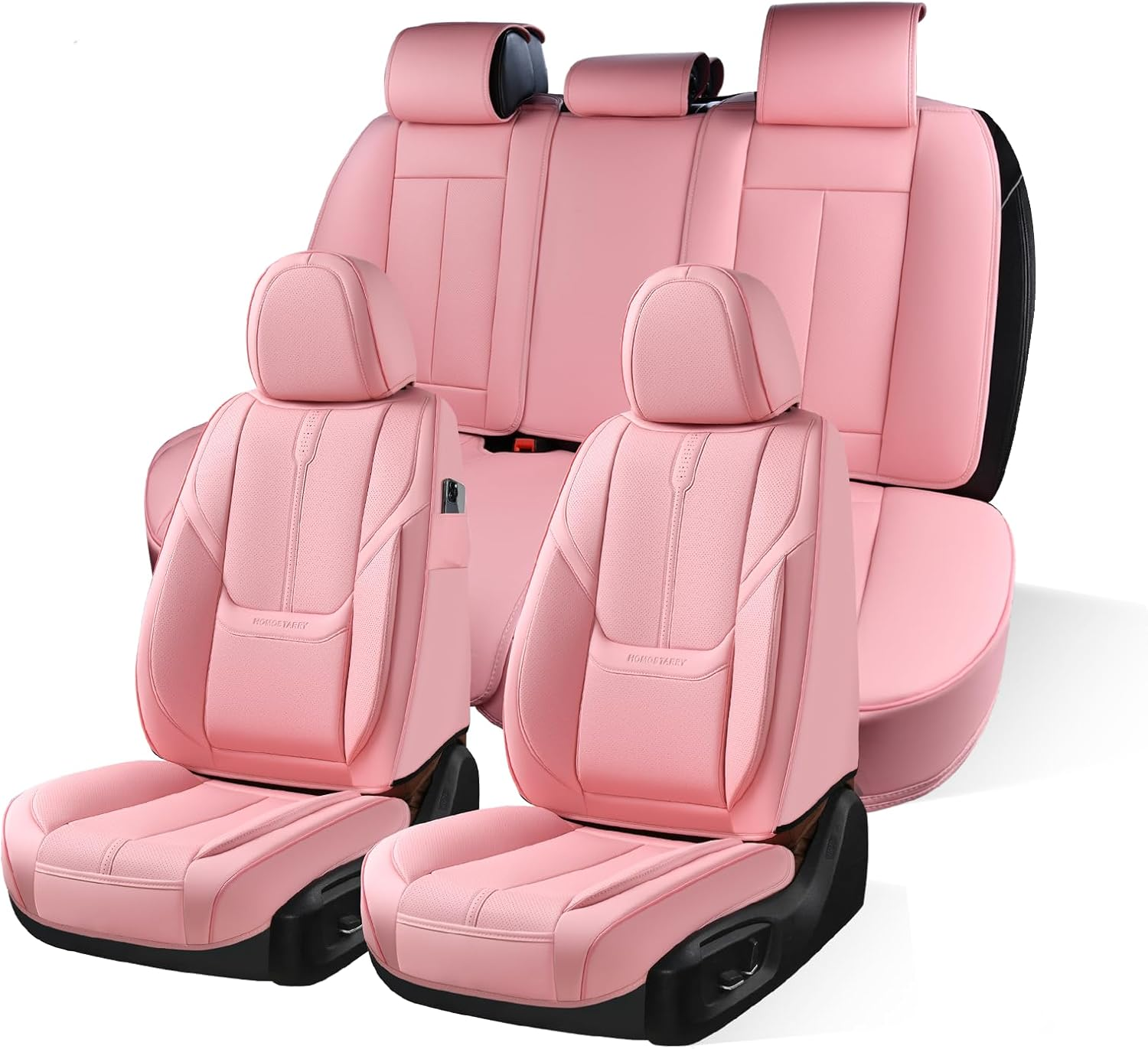 HOMOSTARRY Car Seat Covers, Nappa Leather Car Seat Covers, Waterproof Automotive Seat Covers with Airbag Compatible, Universal Car Seat Protector Fit for Most SUV Sedans Trucks (Beige, Full)