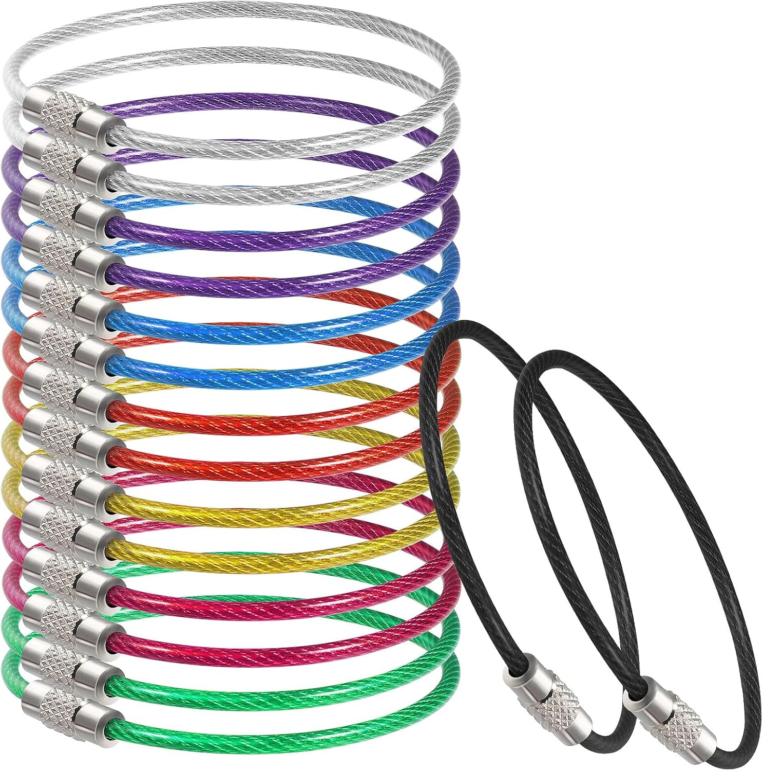 Uonlytech 16 Pcs Stainless Steel Wire Cable Key Rings Large Colored Bag Tags Multi-Functional Luggage Keychain with Buckle Easy to Use for Travel and Organization image number 5