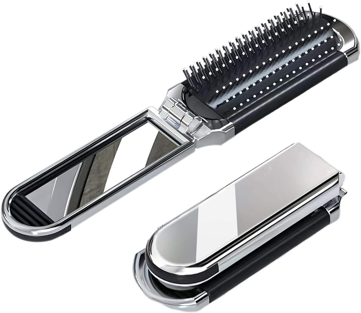 TORMEN 2 Pack Folding Travel Brushes for Hair Travel Hair Brush with Detachable Mirror Compact Scalp Massage Comb for Women Mini Portable Hairbrush for Purse Gym Trip(Electroplated Silver Plating) image number 2