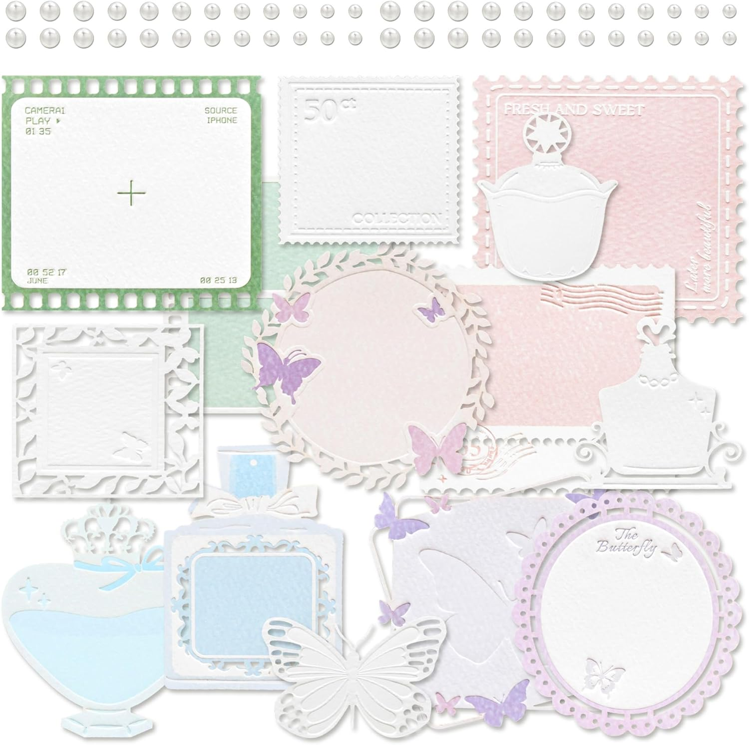 2 Packs Vintage Scrapbook Cutout Paper Window Frame Decorative Paper Butterfly Bottle Film Deco Paper for Card Making DIY Photo Album Notebook Scrapbooking Handmade Arts and Crafts (Shine)