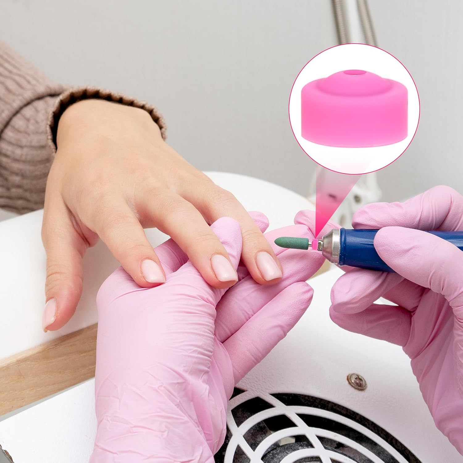 20 PCS Drill Nail Dust Collector Pink Dustproof Protector Caps Nail Art Tools Drill Dust Collector Nail Filer Plastic Cap Nail Art Tools Silicone Dust Stopper for Nail Drill image number 5