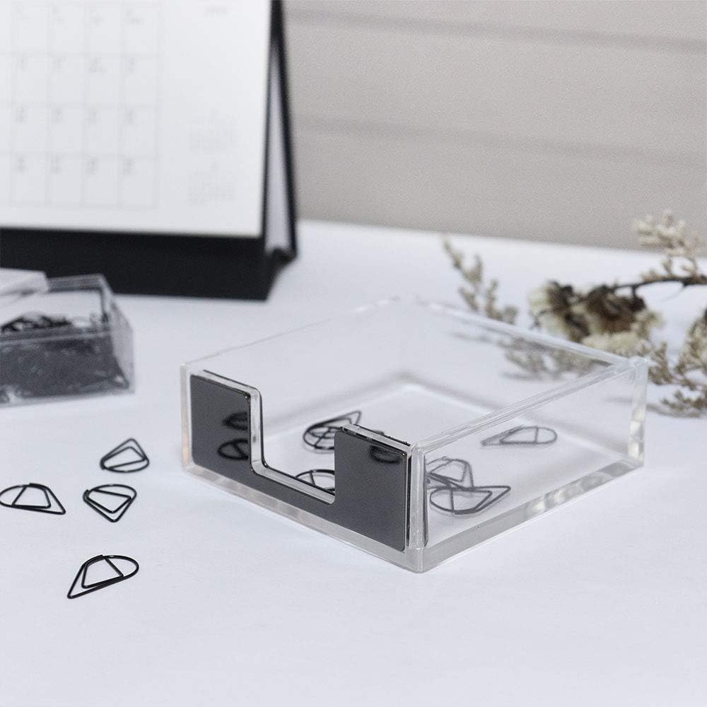 Multibey Clear Black Sticky Note Pad Holder for Desk, Memo Holder Paper Dispenser, Acrylic Desktop Accessories Organizer for Office School Home(Black) - Gold image number 2