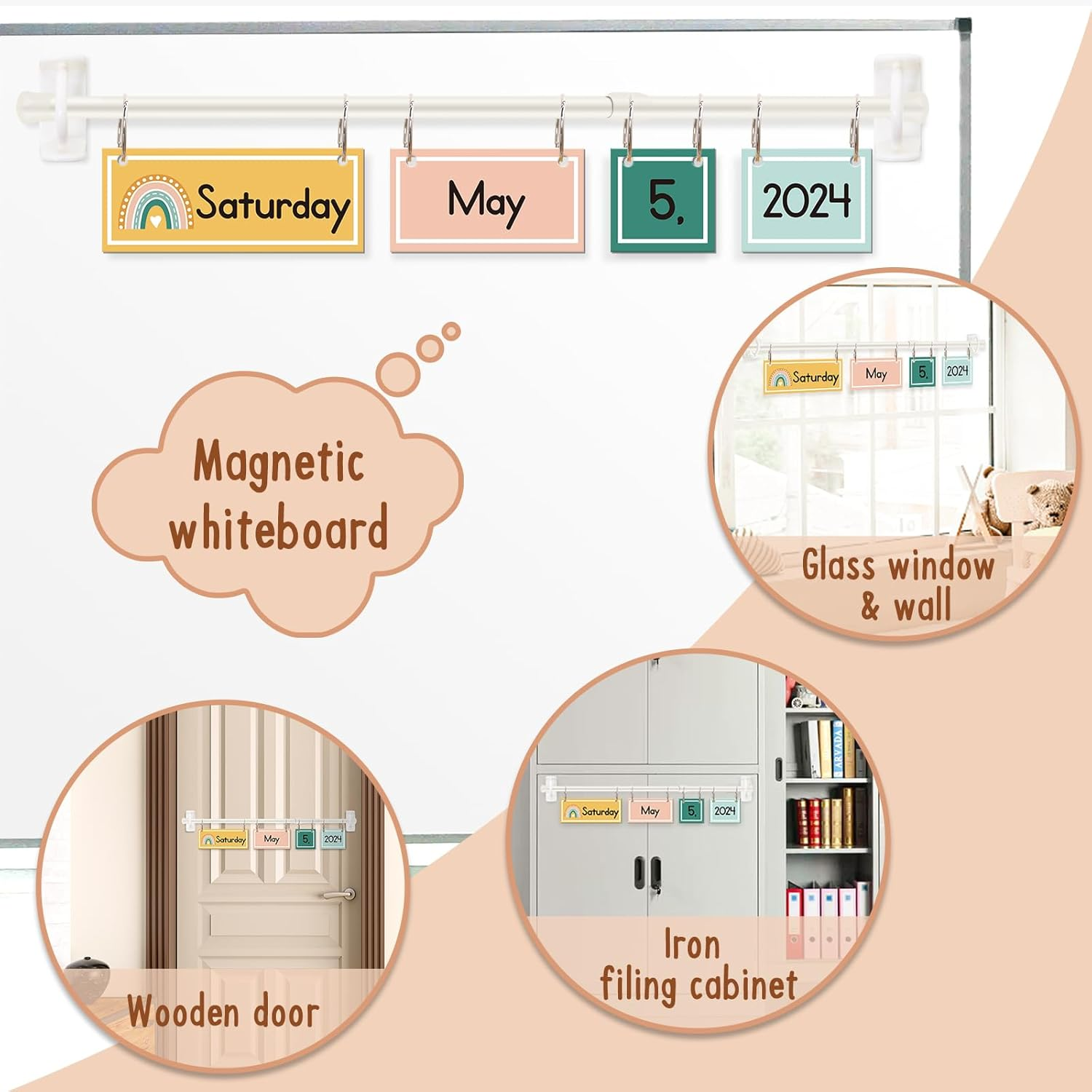EAMAY Classroom Boho Rainbow Flip Calendar Chart Set Wtih 55 Cards and Hanging Rod, Colorful Classroom Decor for Teacher Supplies Must Haves! image number 4