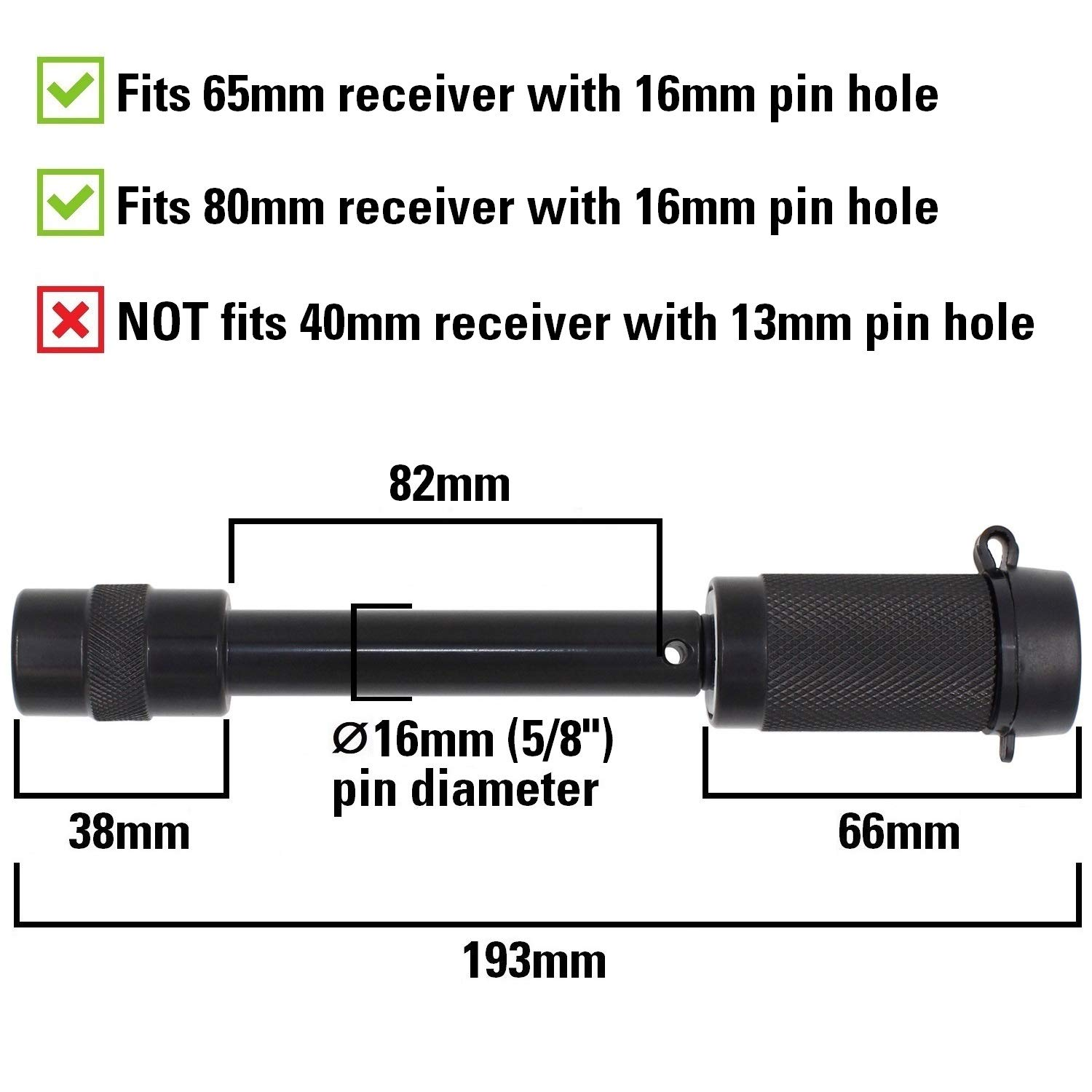Towworks 79632 Keyed Alike Hitch Pin Lock Set, 16 Mm (5/8 Inch) Diameter Locking Pin with Double Safety, Extra Long Fits All Common Hitch Receivers from 65 Mm to 80 Mm, 2-Pack image number 3
