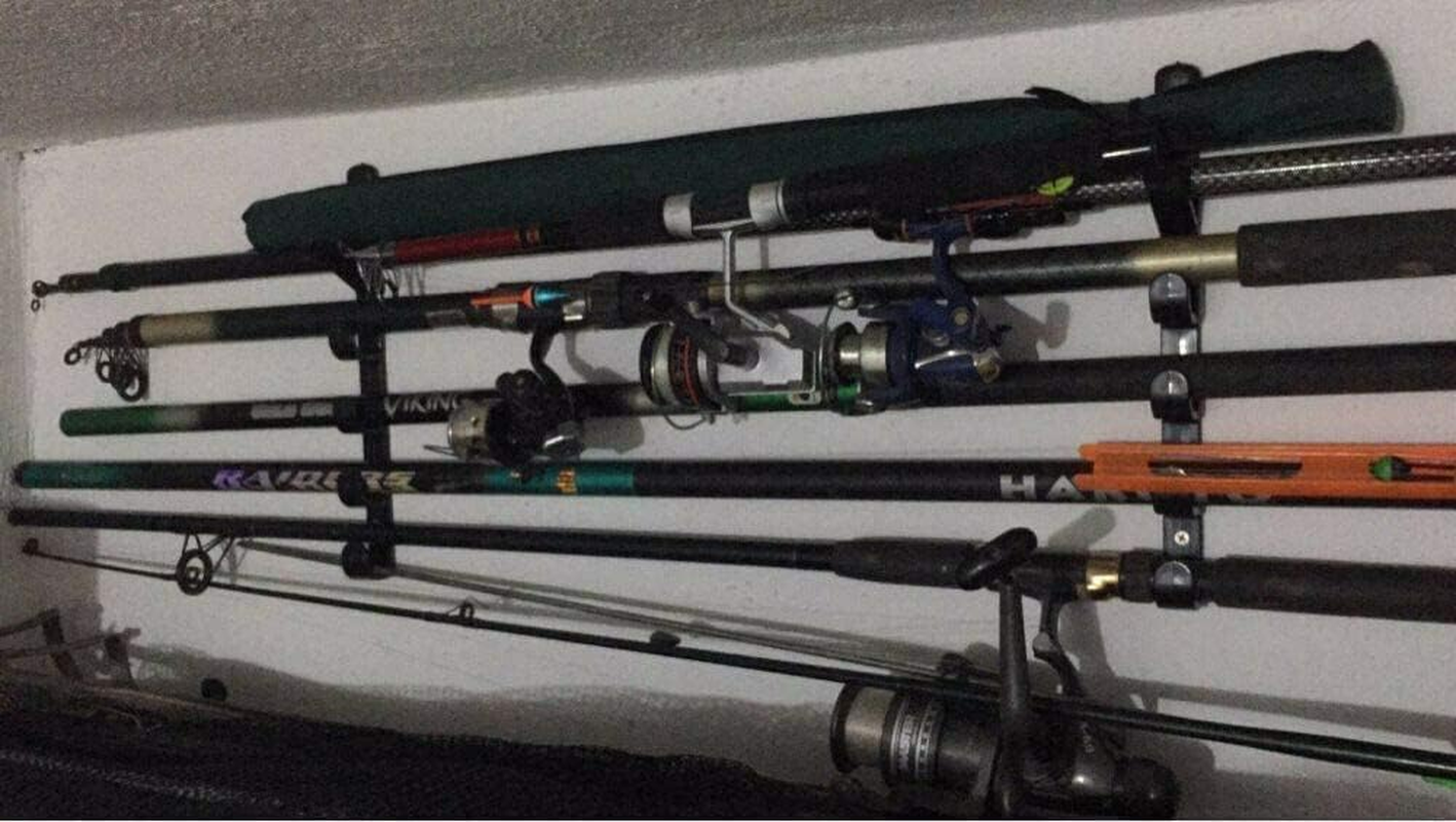 1Pair Fishing Rod Storage Rack, Horizontal Wall Mount Fishing Pole Holder Storage Organizer for Garage & Cabin & Basement - Holds up to 5 Rod - Easy to Install Hardware Included. image number 2