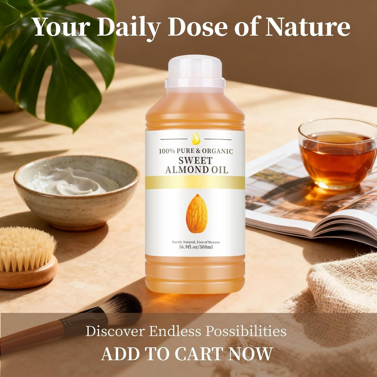 Sweet Almond Oil, 100% Pure Cold-Pressed Organic Moisturizer, Natural Conditioner for Skin, Hair and Body Care, Massage Oil, 500Ml image number 3